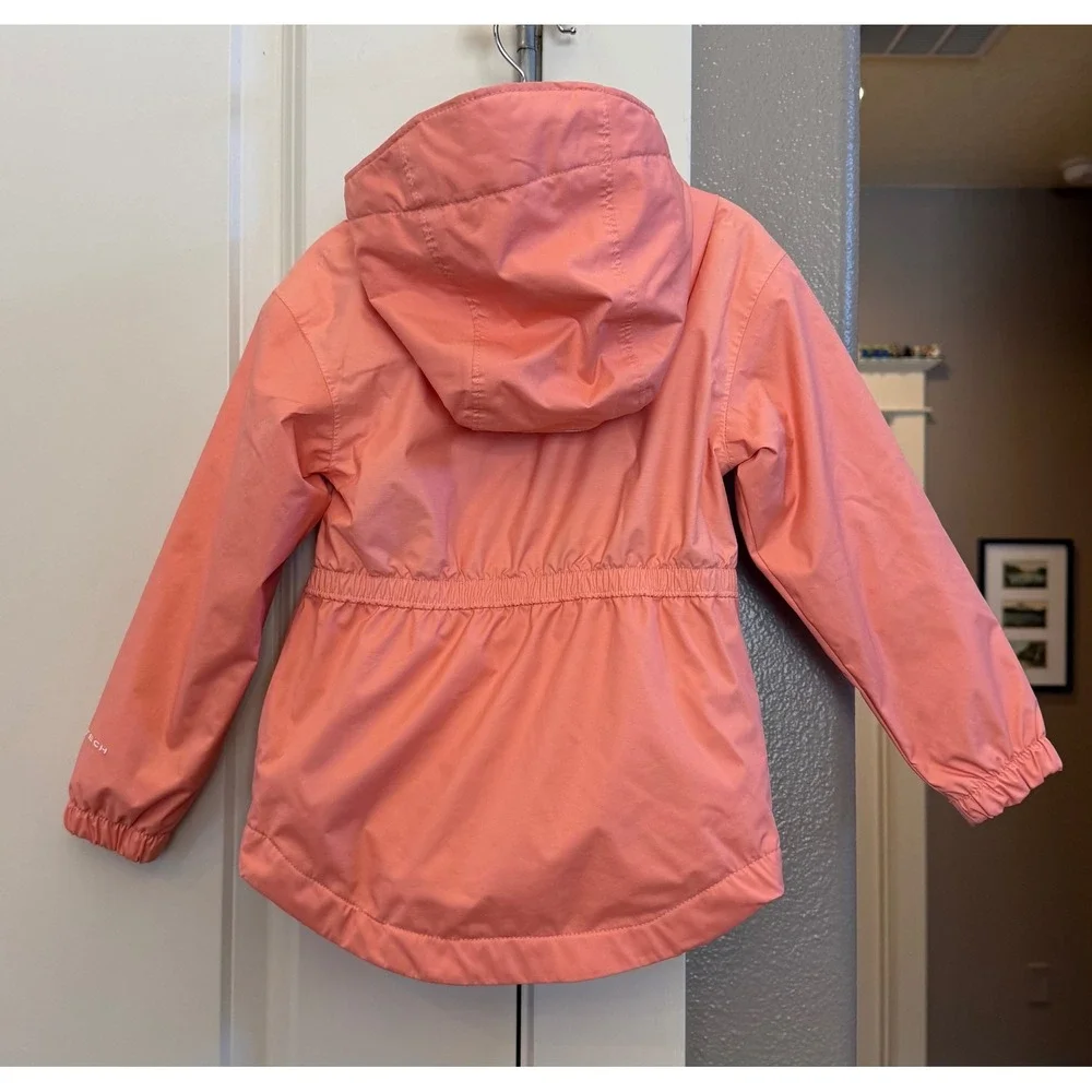 Columbia Girls 3T Coral Fleece Lined Omni-Tech Hooded Rain Jacket Rainy Trails